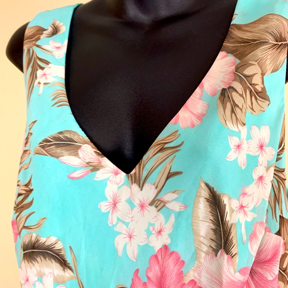 Karin Stevens vintage floral v neck dress, size 16 - Picture 3 of 4